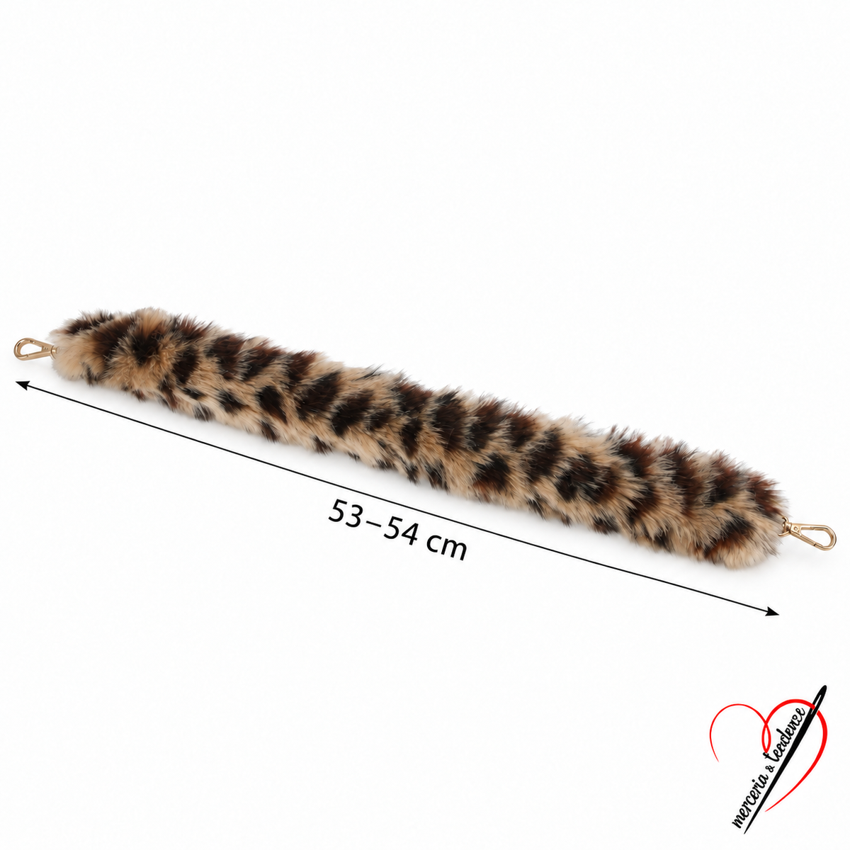 Manico Nuvola Leopardato 07 in pelliccia sintetica con due moschettoni dorati, 53–54 cm