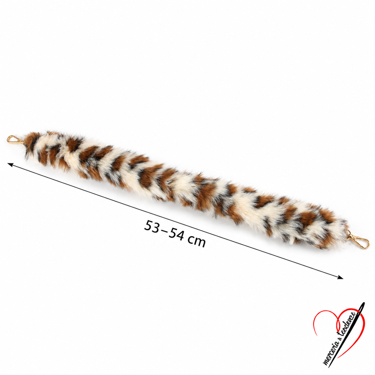 Manico Nuvola Leopardato chiaro 08 in pelliccia sintetica con due moschettoni dorati, 53–54 cm