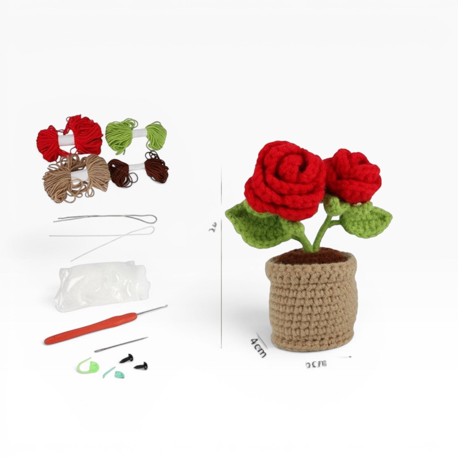 Kit completo Merceria & Tendenze per uncinetto fai da te con filati, uncinetto e schema per creare rose rosse in vaso
