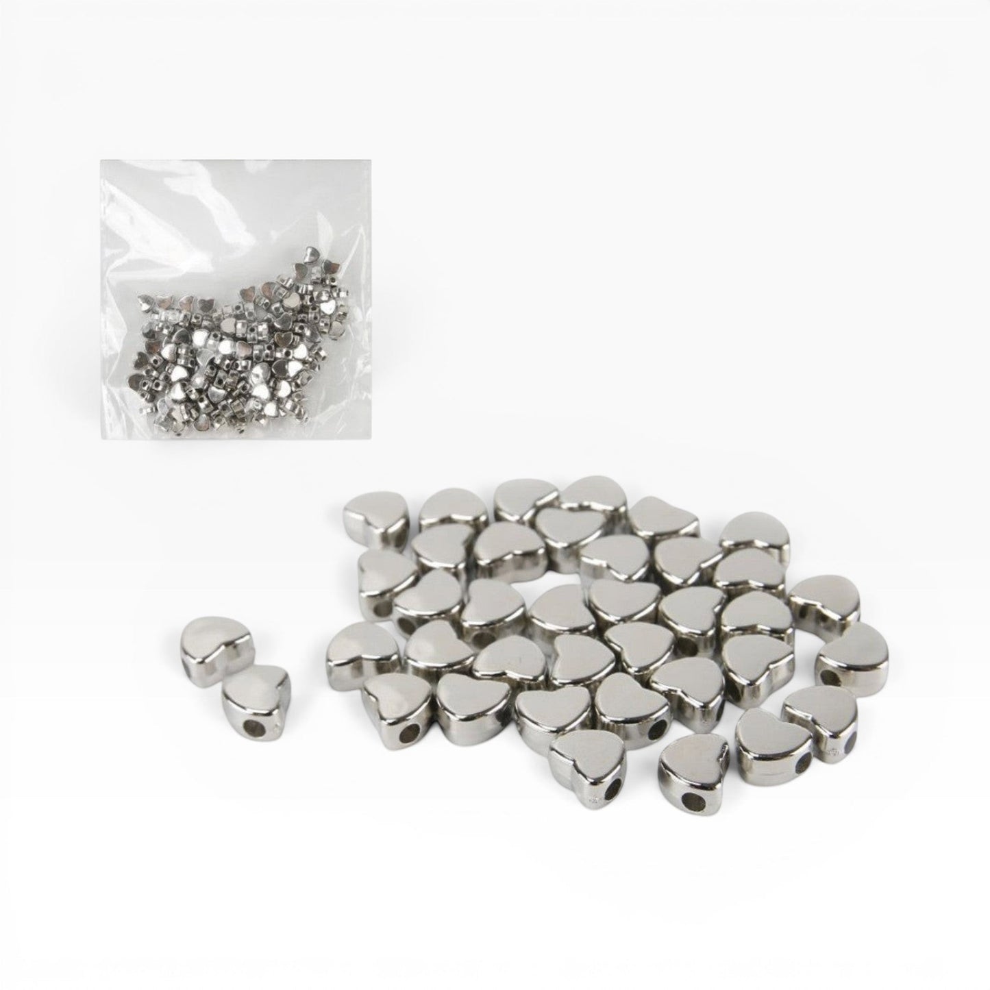Perline a forma di cuore Merceria & Tendenze in acrilico color argento con finitura metallizzata lucida