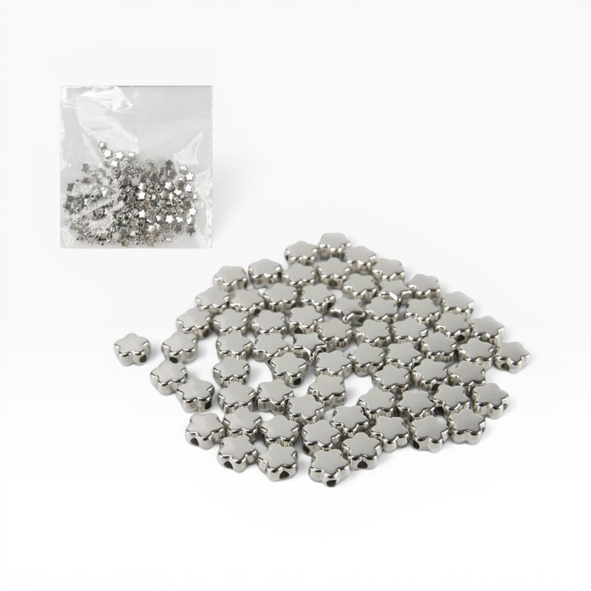 Perline Merceria & Tendenze a forma di fiore in acrilico color argento metallizzato per creazioni di bigiotteria fai-da-te