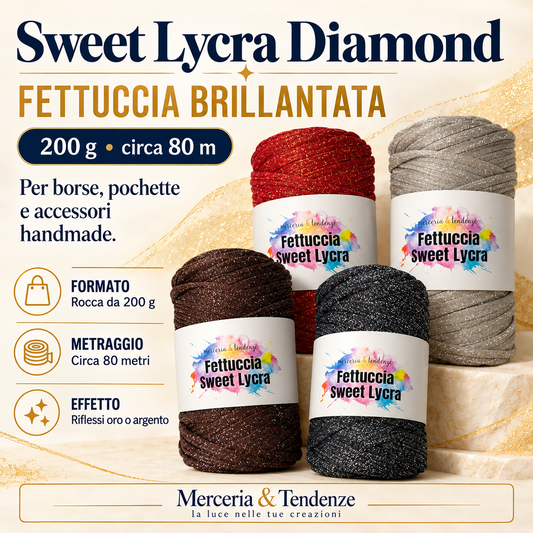 Sweet Lycra Diamond – fettuccia brillantata, rocca da 200 g, circa 80 metri – Merceria & Tendenze