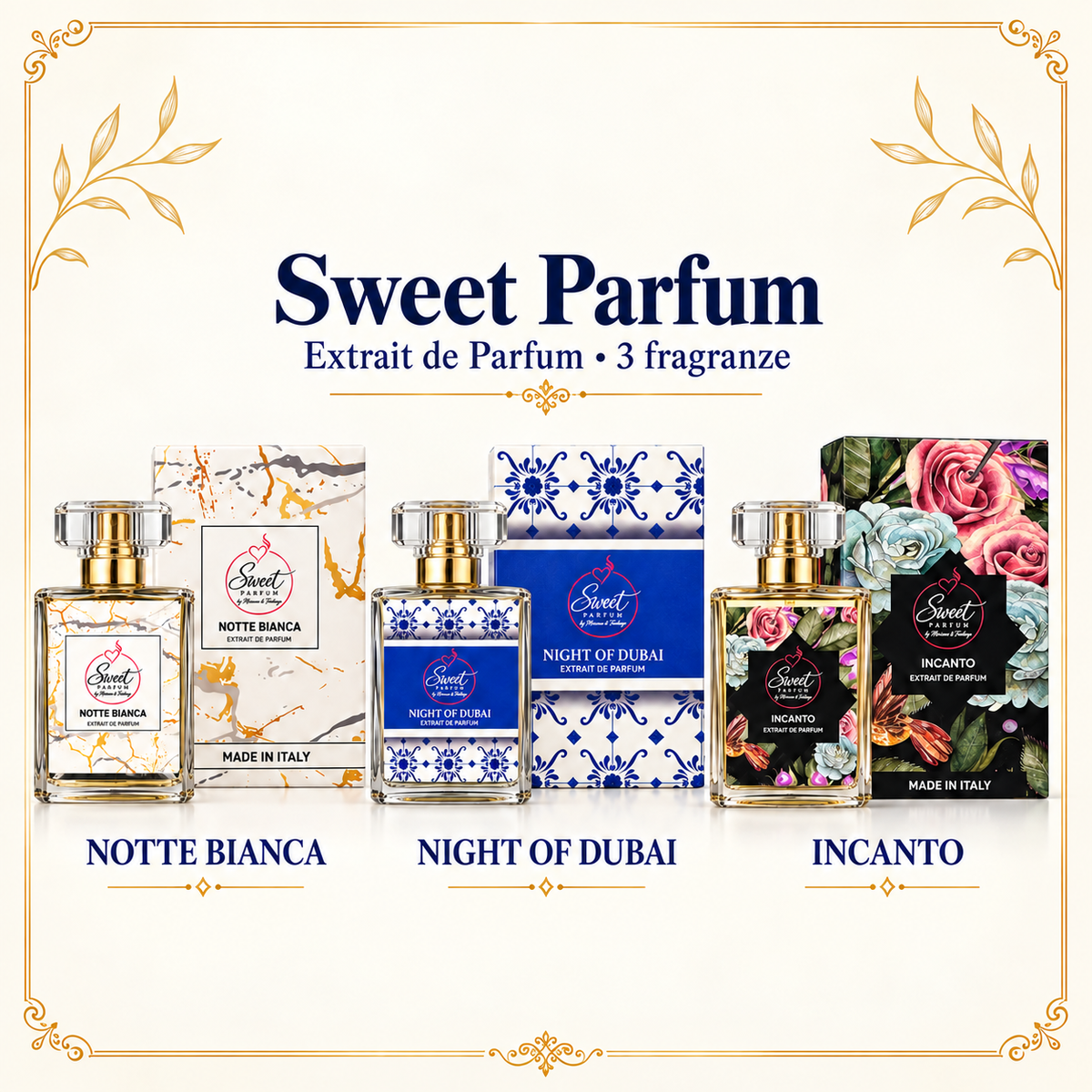 Sweet Parfum, copertina con Notte Bianca, Night of Dubai e Incanto