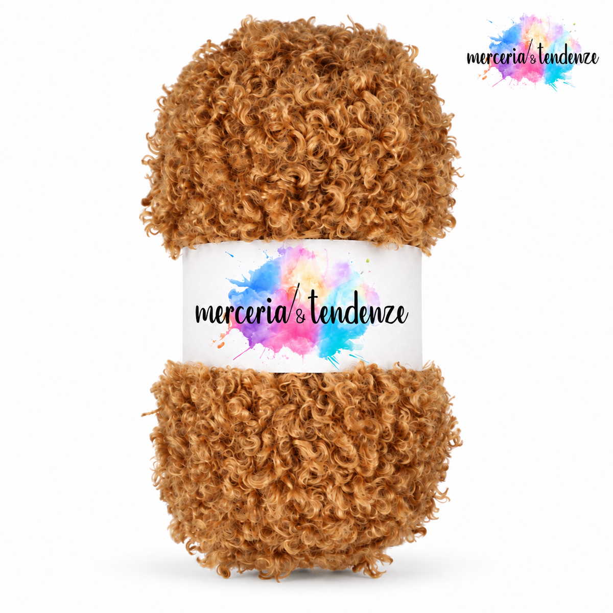 Sweet Teddy – Miele 09, filato bouclé con etichetta e logo Merceria & Tendenze in alto a destra