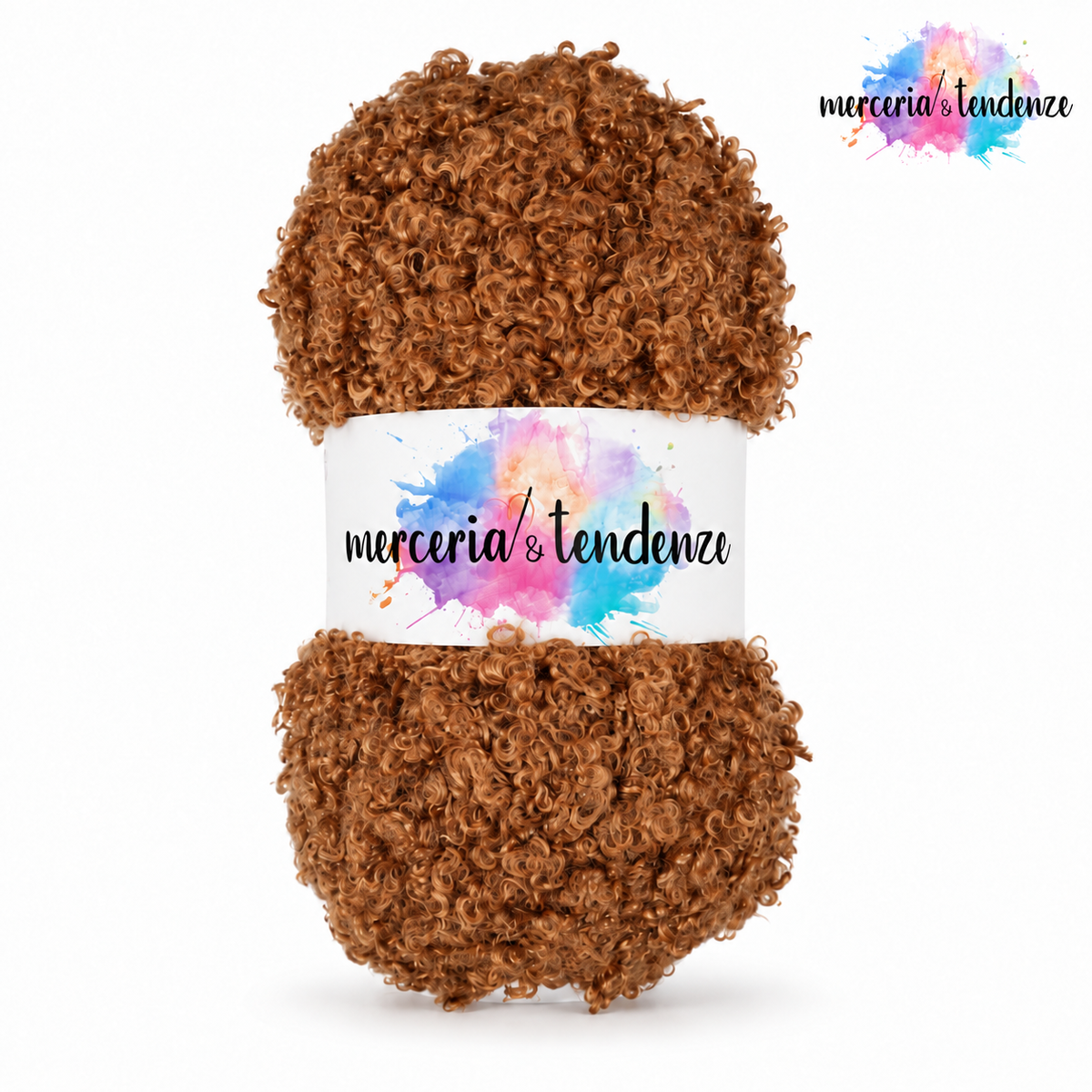 Sweet Teddy – Caramello 10, filato bouclé con etichetta e logo Merceria & Tendenze in alto a destra