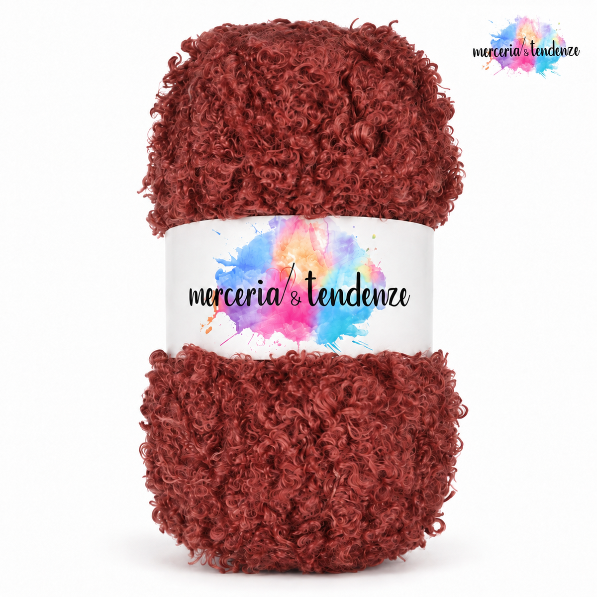 Sweet Teddy – Terracotta 15, filato bouclé con etichetta e logo Merceria & Tendenze in alto a destra