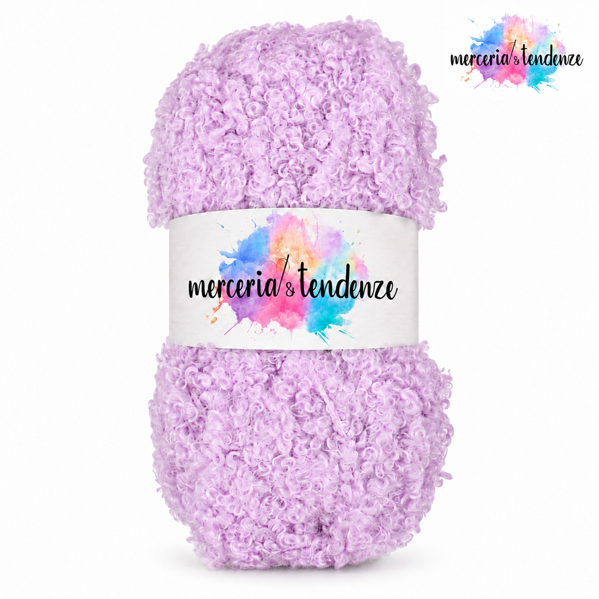 Sweet Teddy – Lilla 16, filato bouclé con etichetta e logo Merceria & Tendenze in alto a destra