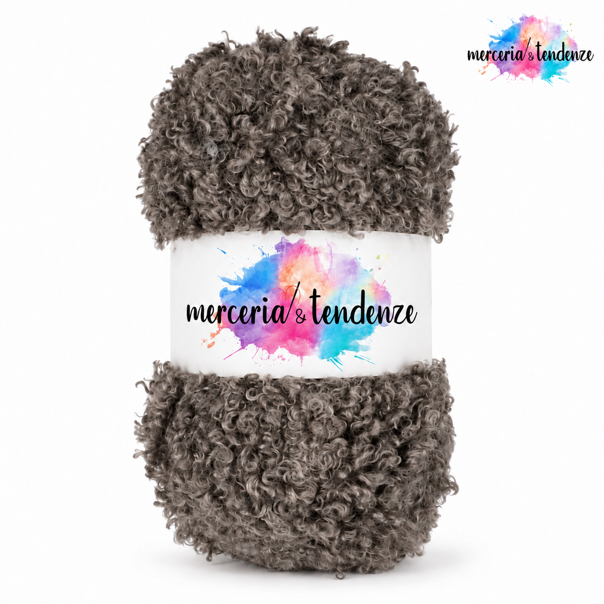 Sweet Teddy – Grigio 18, filato bouclé con etichetta e logo Merceria & Tendenze in alto a destra
