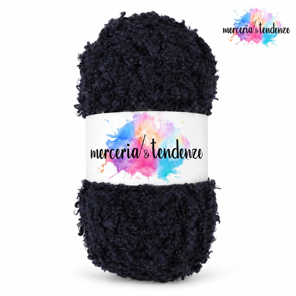 Sweet Teddy – Blu notte 22, filato bouclé con etichetta e logo Merceria & Tendenze in alto a destra