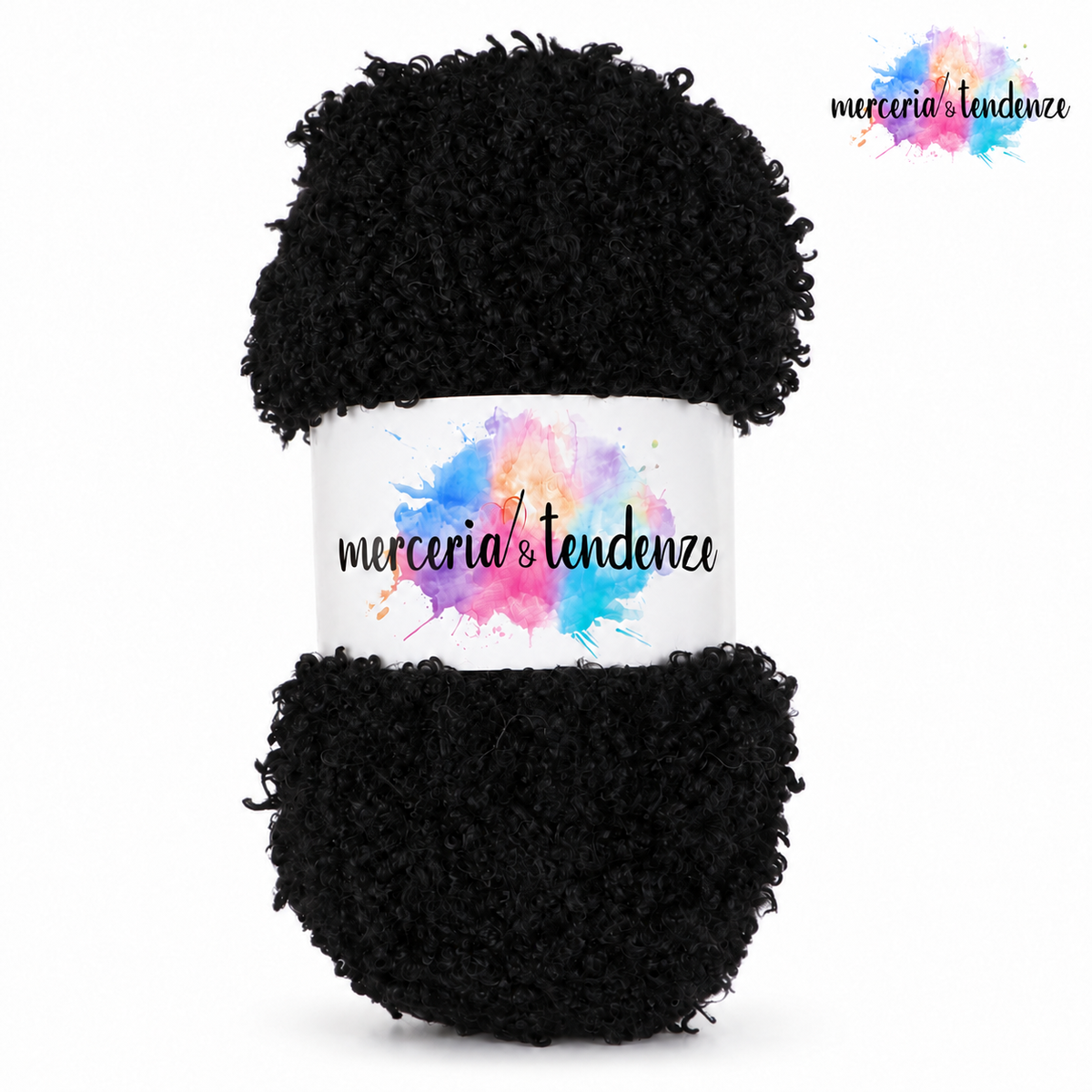 Sweet Teddy – Nero 23, filato bouclé con etichetta e logo Merceria & Tendenze in alto a destra